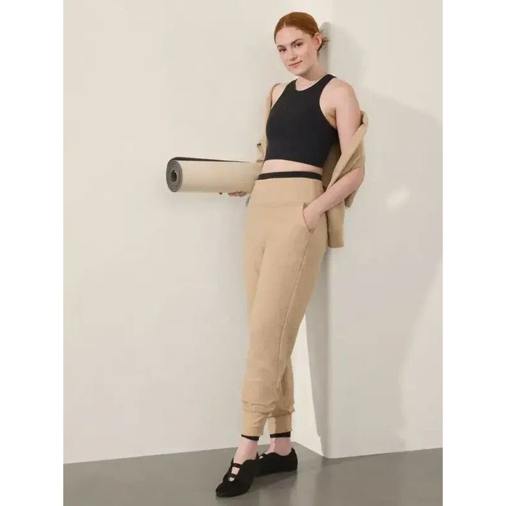 Athleta Coaster Luxe Waffle High Rise Jogger Beige Tan Womens Size XL